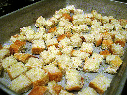 bread cubes sautéd in lots of butter