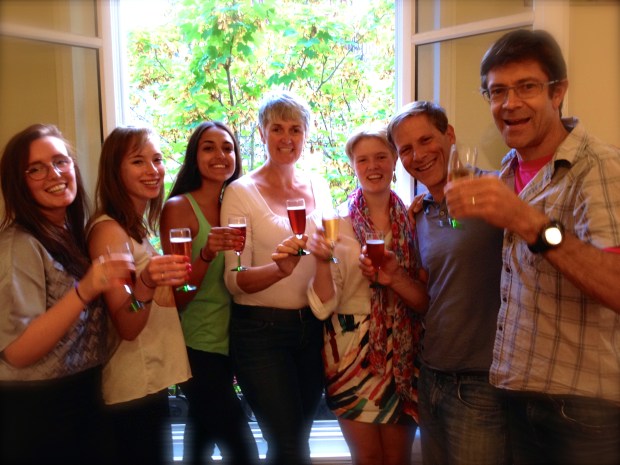 kir royale with some of my very favorite people...Kir royale. Pour 3 teaspoons (15ml) creme de cassis into each champagne flute. Top with champagne and serve immediately. Creme de cassis is a blood-red sweet liqueur made from blackcurrants.
